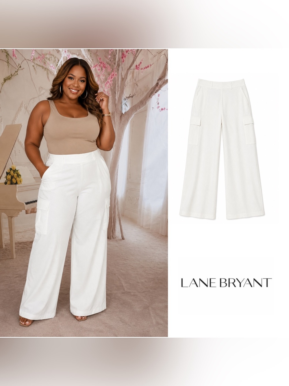 NEW Lane Bryant White Wide-Leg Cargo Trousers